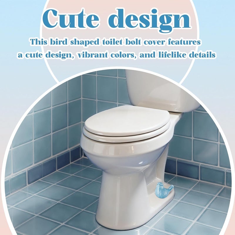 Ferrochef 4 Pcs Ceramic Bird Toilet Bolt Caps Funny Toilet Bolt Covers Decorative Cute Animal Gadget Toilets Floor Caps for Waterproof Toilets Bowl Screws Bathroom Decorative Easy Installation(Blue) - Image 5